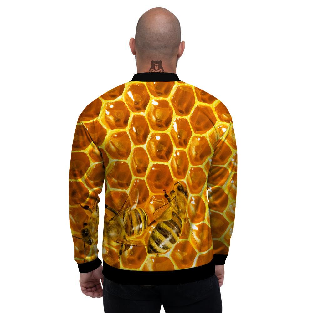 Hive Honey Bee Print Men's Bomber Jacket-grizzshop