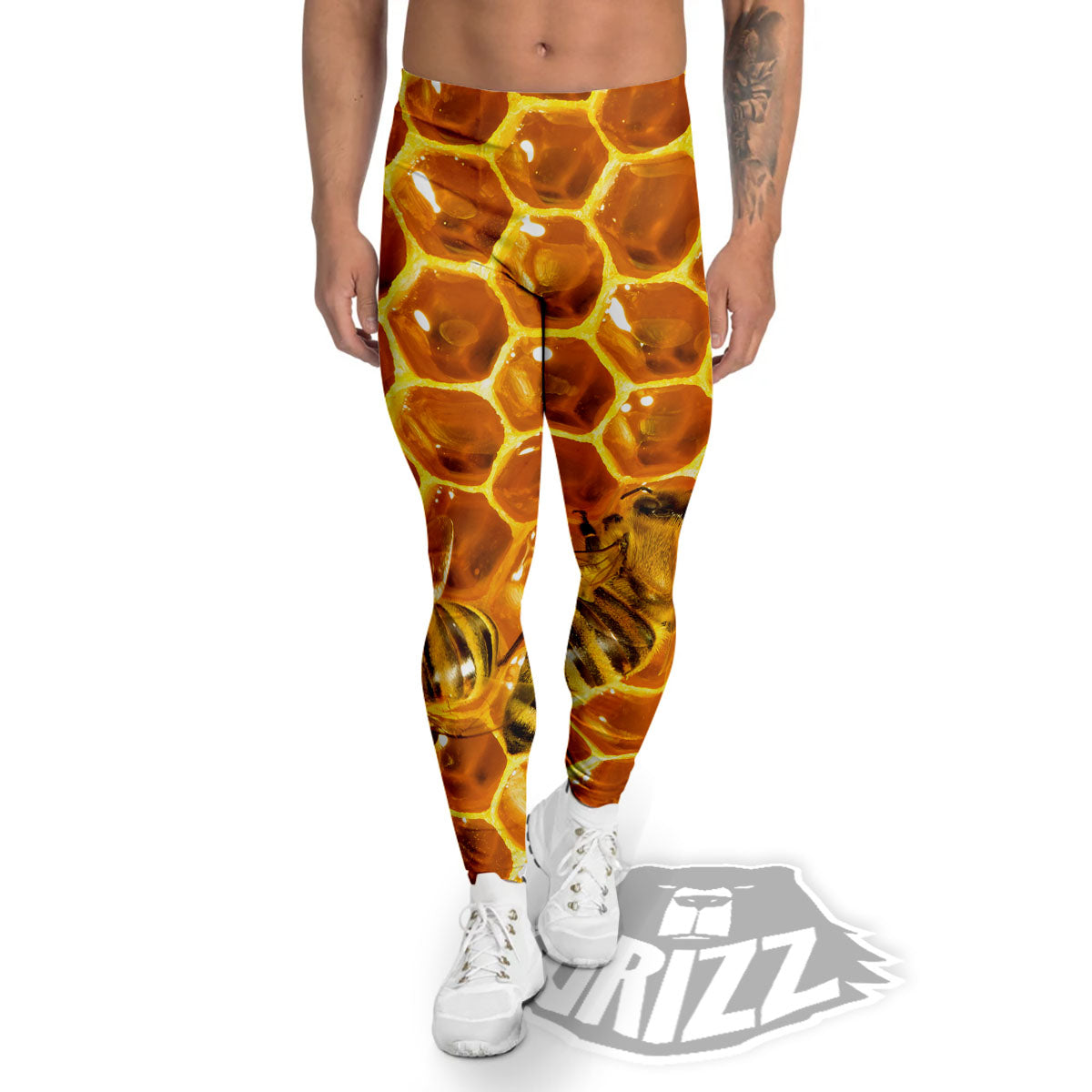 Hive Honey Bee Print Men's Leggings-grizzshop