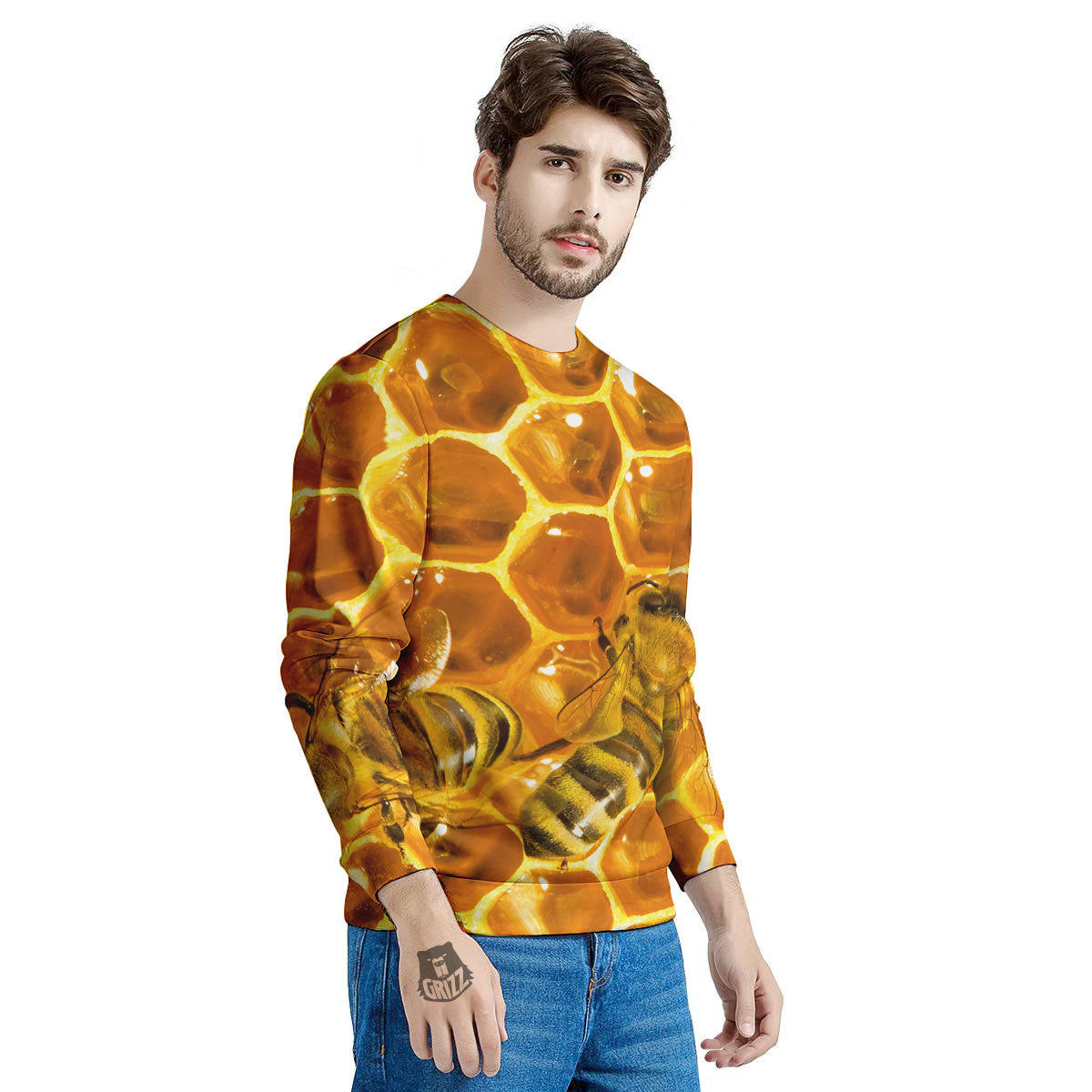 Hive Honey Bee Print Men's Sweatshirt-grizzshop