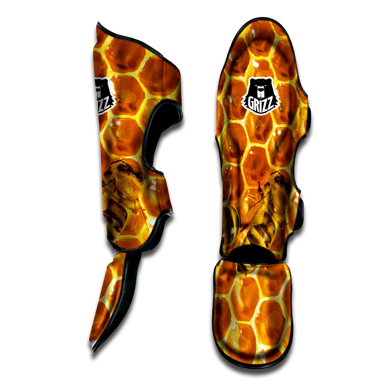 Hive Honey Bee Print Muay Thai Shin Guards-grizzshop