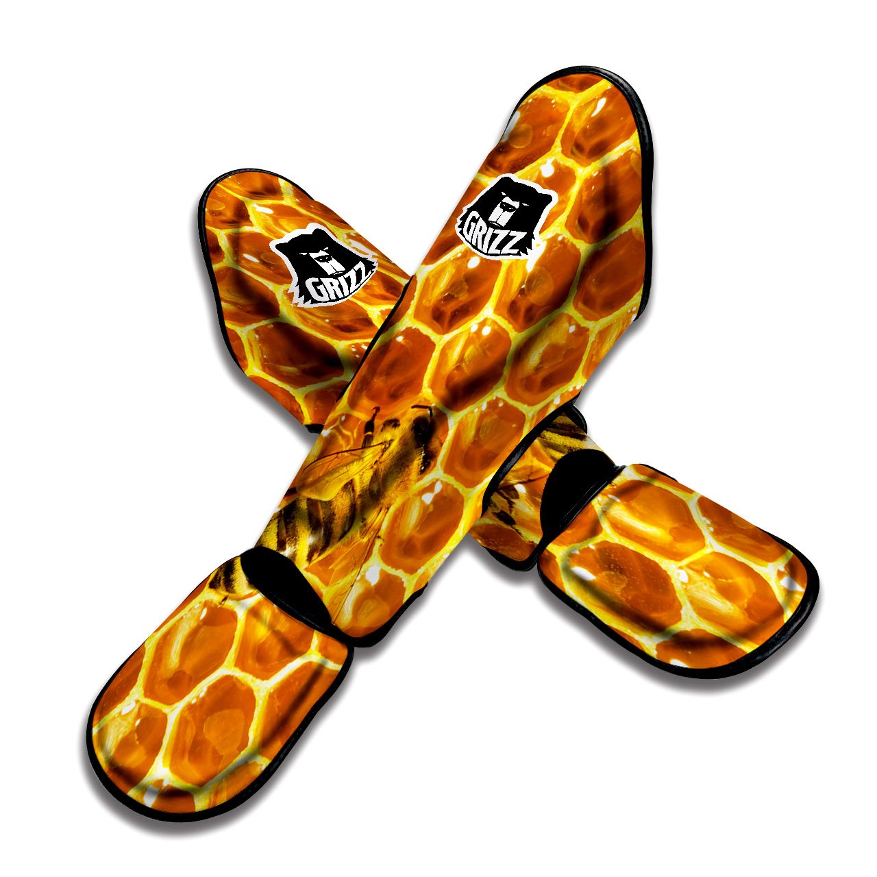 Hive Honey Bee Print Muay Thai Shin Guards-grizzshop