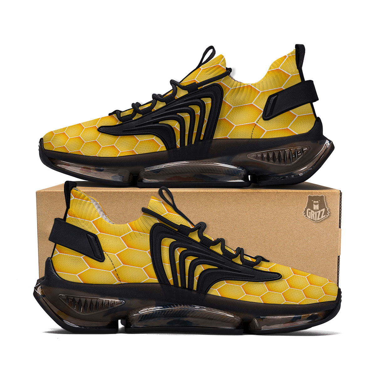 Hive Honey Bee Print Pattern Black Gym Shoes-grizzshop