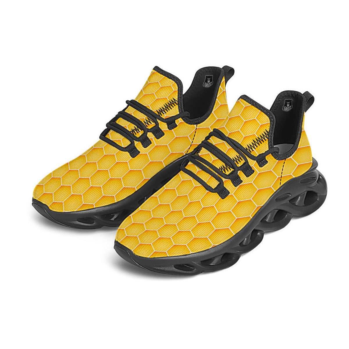 Hive Honey Bee Print Pattern Black Running Shoes-grizzshop