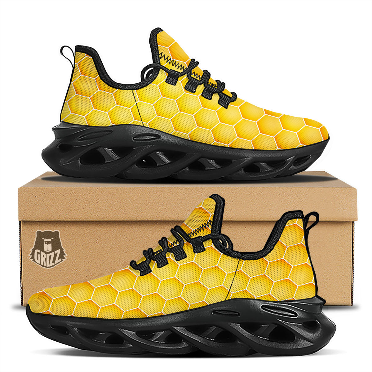Hive Honey Bee Print Pattern Black Running Shoes-grizzshop
