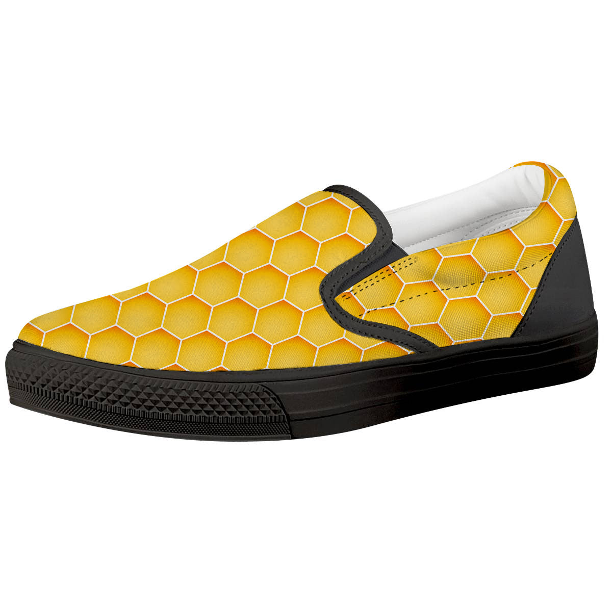 Hive Honey Bee Print Pattern Black Slip On Shoes-grizzshop