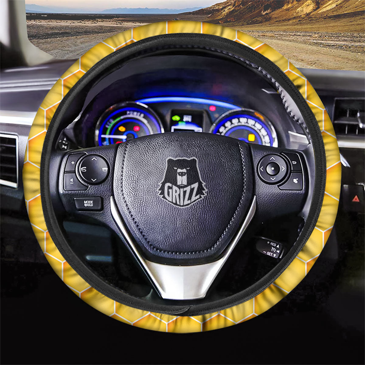 Hive Honey Bee Print Pattern Car Steering Wheel Cover-grizzshop