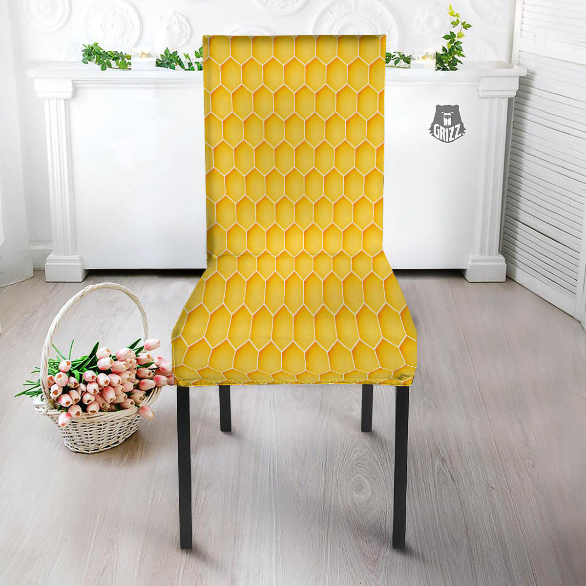 Hive Honey Bee Print Pattern Dining Chair Slipcover-grizzshop