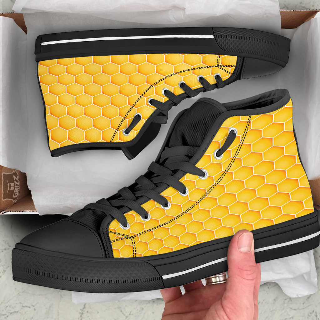 Hive Honey Bee Print Pattern High Top Shoes-grizzshop
