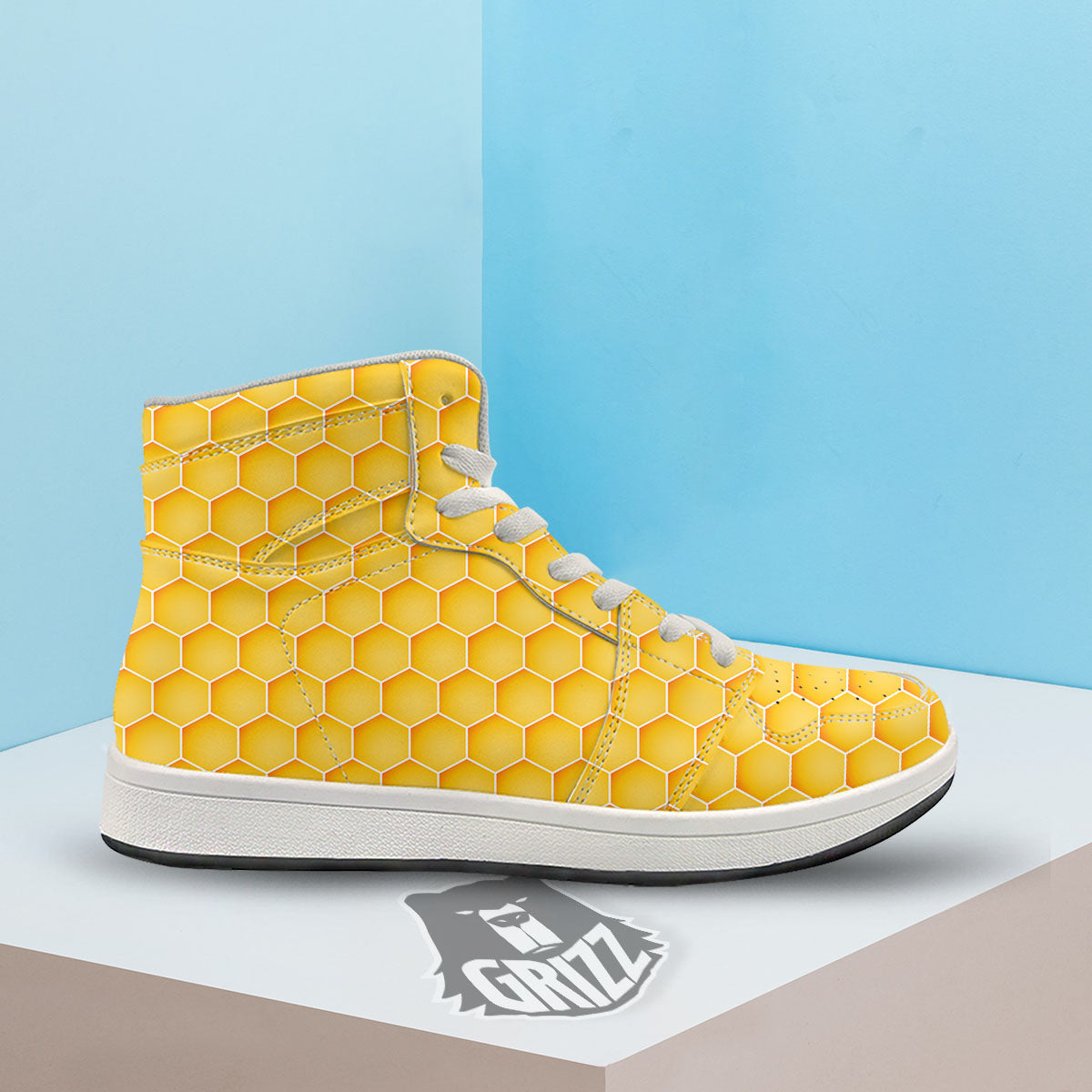 Hive Honey Bee Print Pattern High Top Sneakers-grizzshop