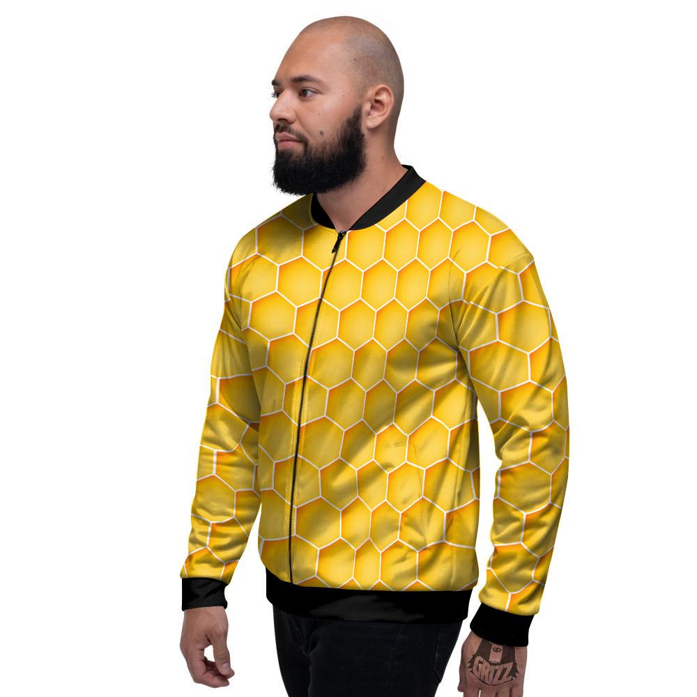 Hive Honey Bee Print Pattern Men's Bomber Jacket-grizzshop