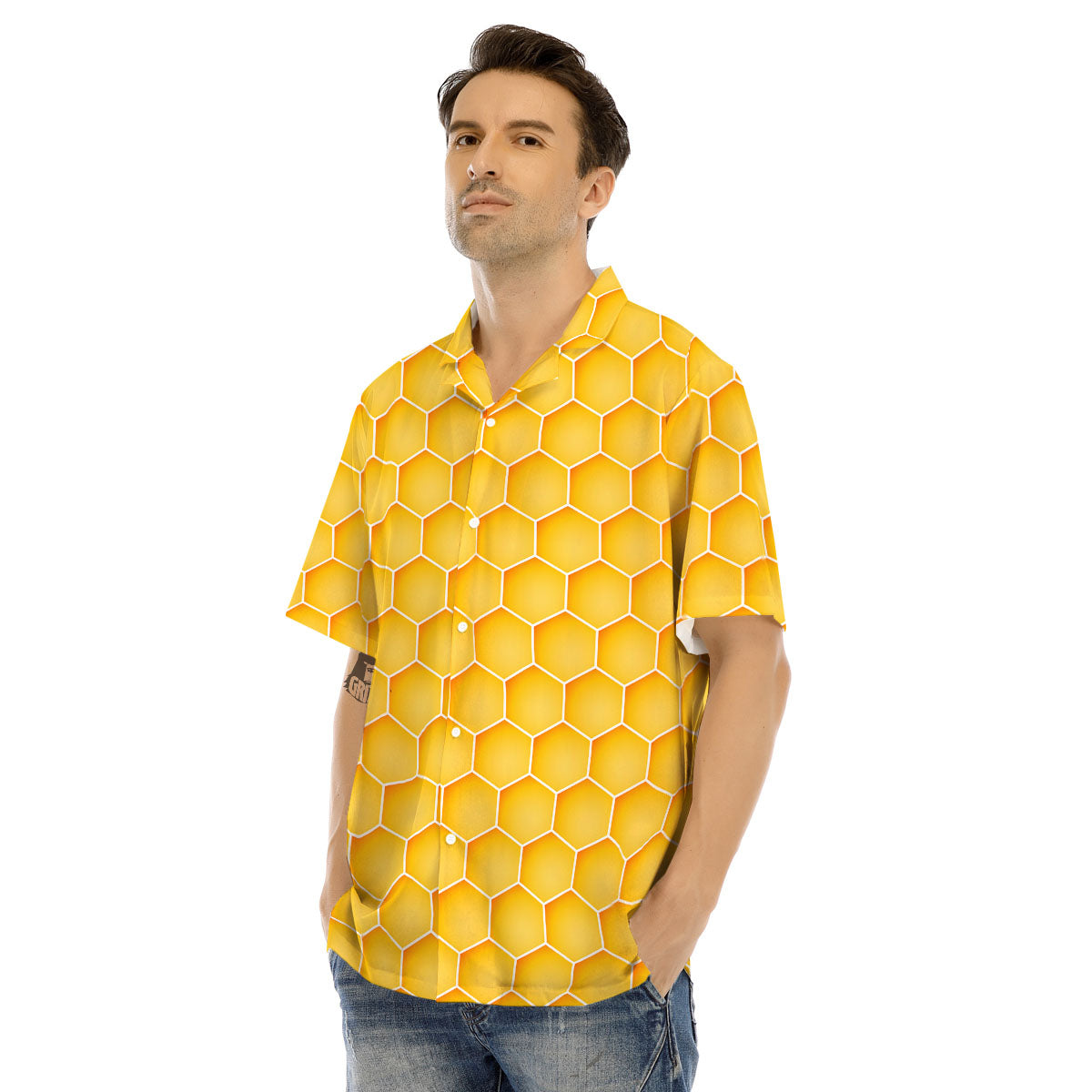 Hive Honey Bee Print Pattern Men's Hawaiian Shirt-grizzshop
