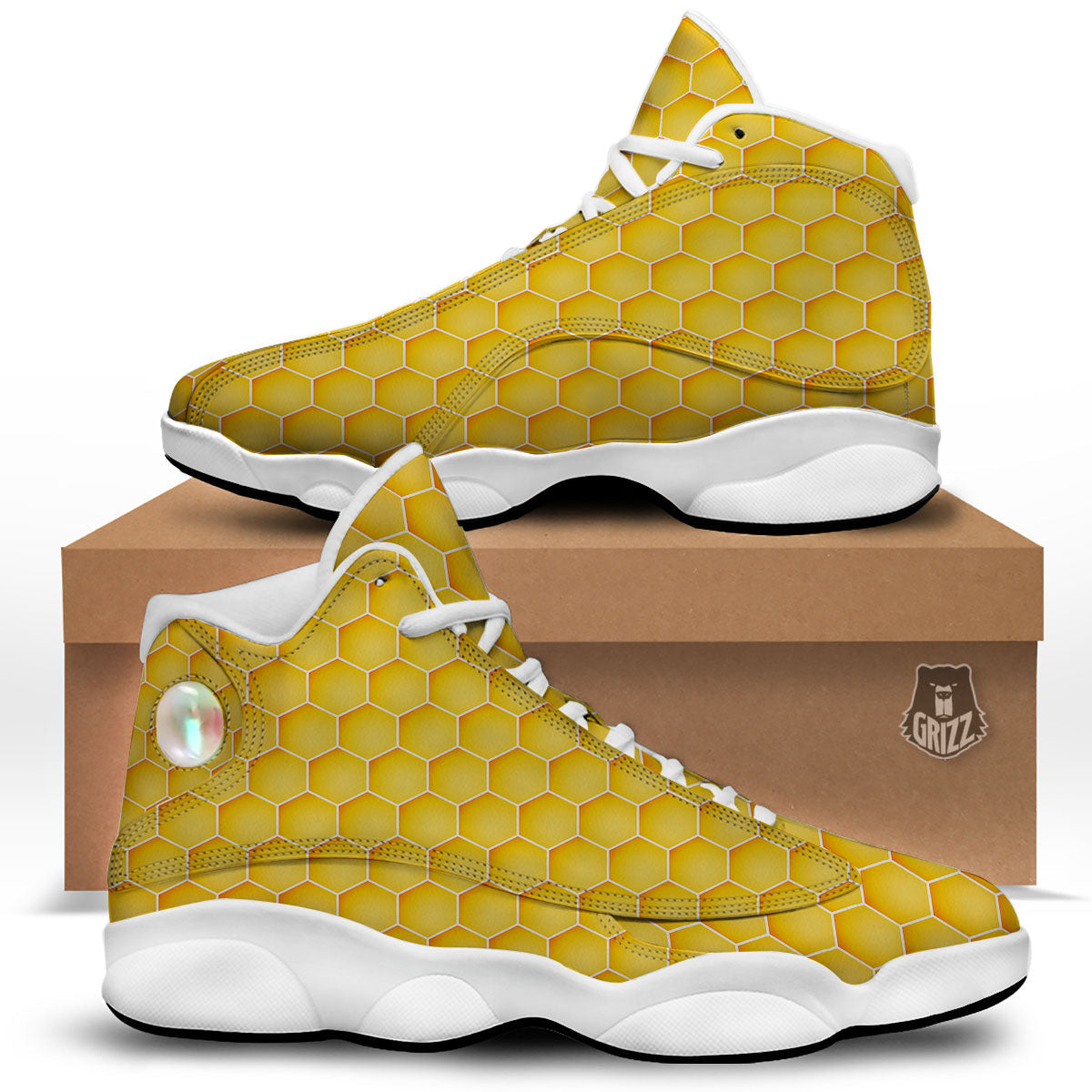 Hive Honey Bee Print Pattern White Basketball Shoes-grizzshop