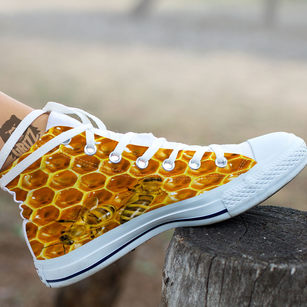Hive Honey Bee Print Pattern White High Top Shoes-grizzshop
