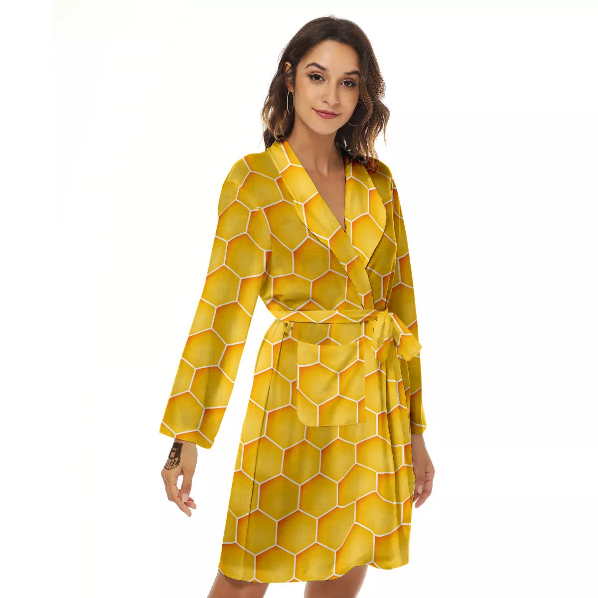 Hive Honey Bee Print Pattern Women's Robe-grizzshop