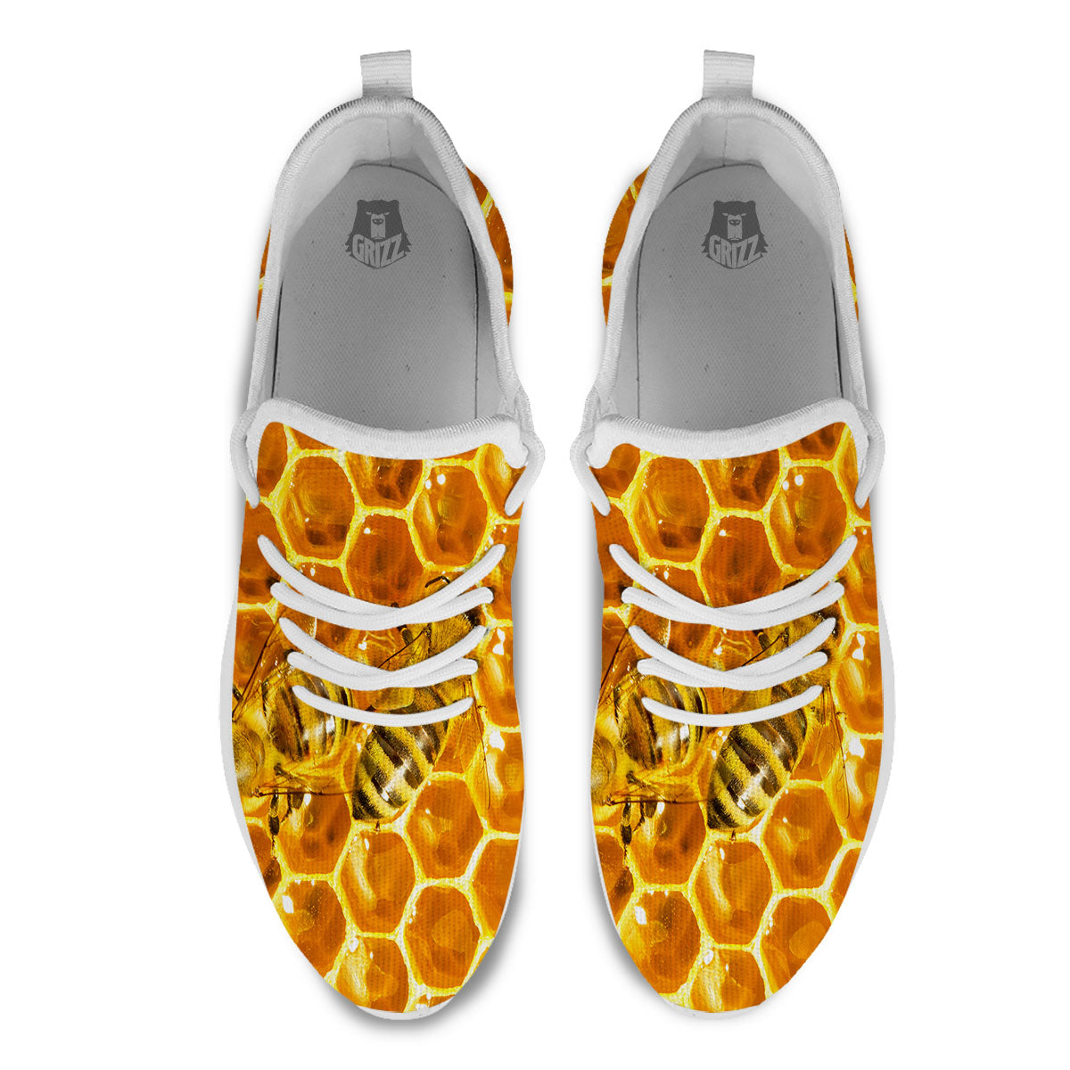 Hive Honey Bee Print White Athletic Shoes-grizzshop