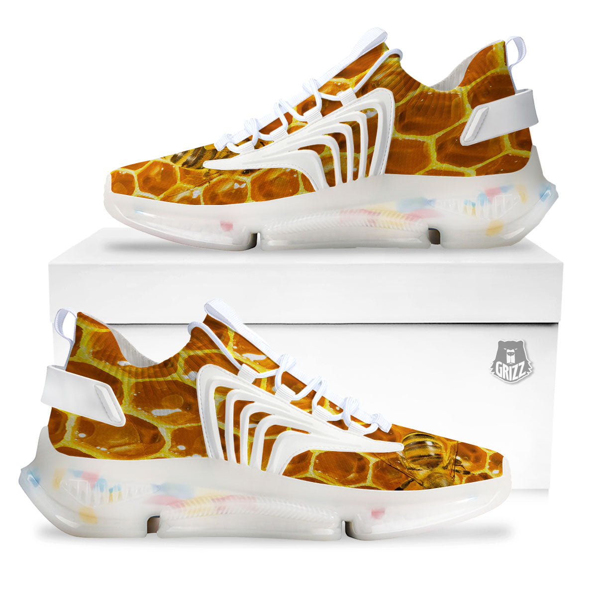 Hive Honey Bee Print White Gym Shoes-grizzshop