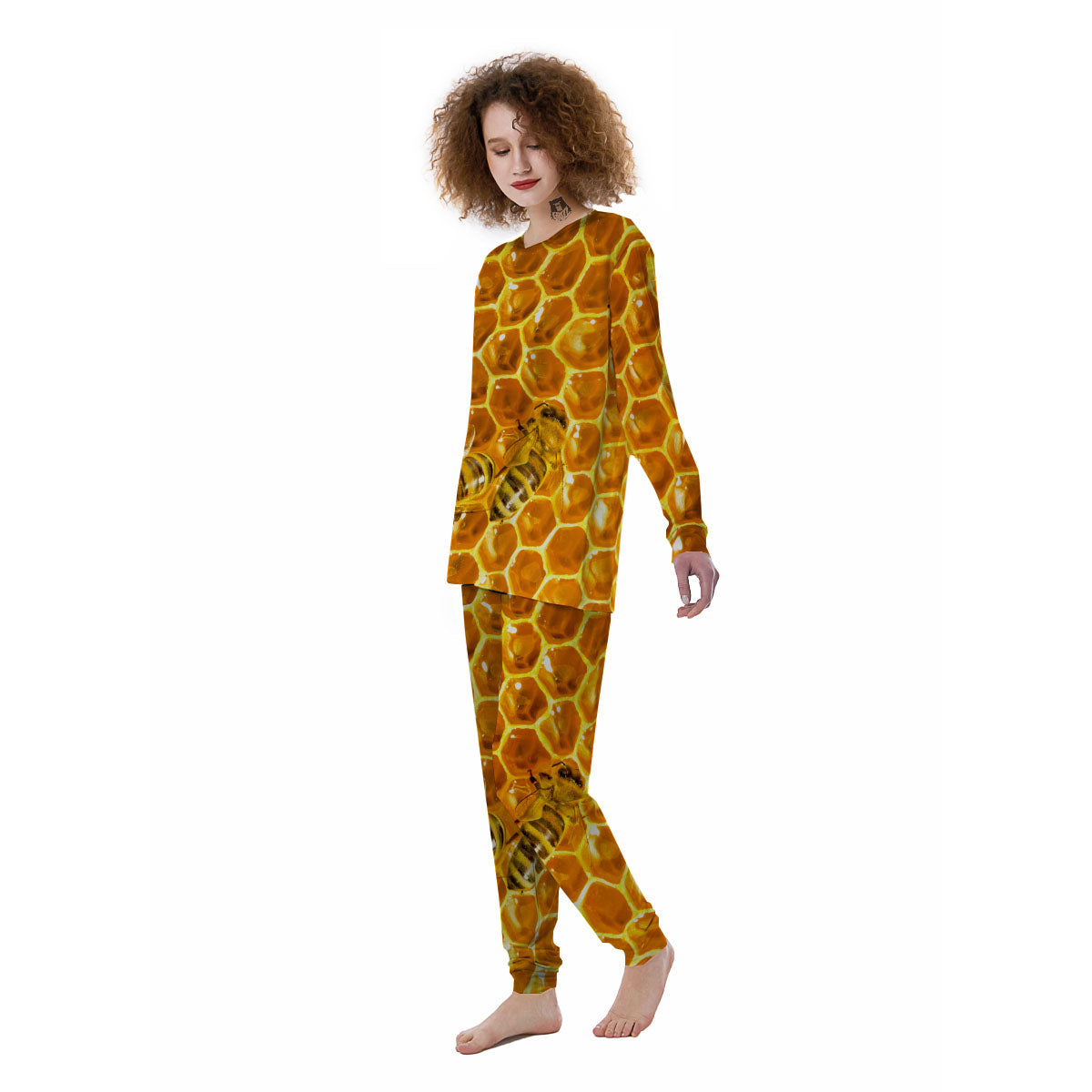 Hive Honey Bee Print Women's Pajamas-grizzshop