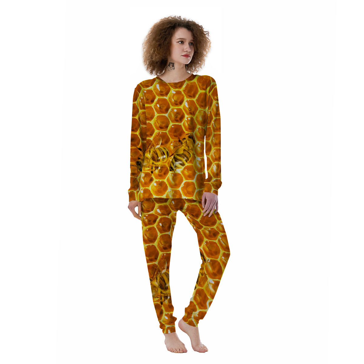 Hive Honey Bee Print Women's Pajamas-grizzshop