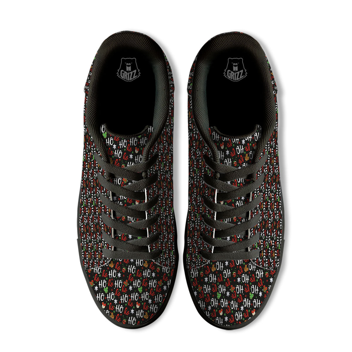 Ho Ho Ho Christmas Print Pattern Black Low Top Sneakers-grizzshop