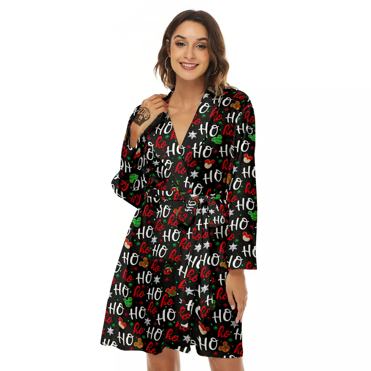 Ho Ho Ho Christmas Print Pattern Women's Robe-grizzshop