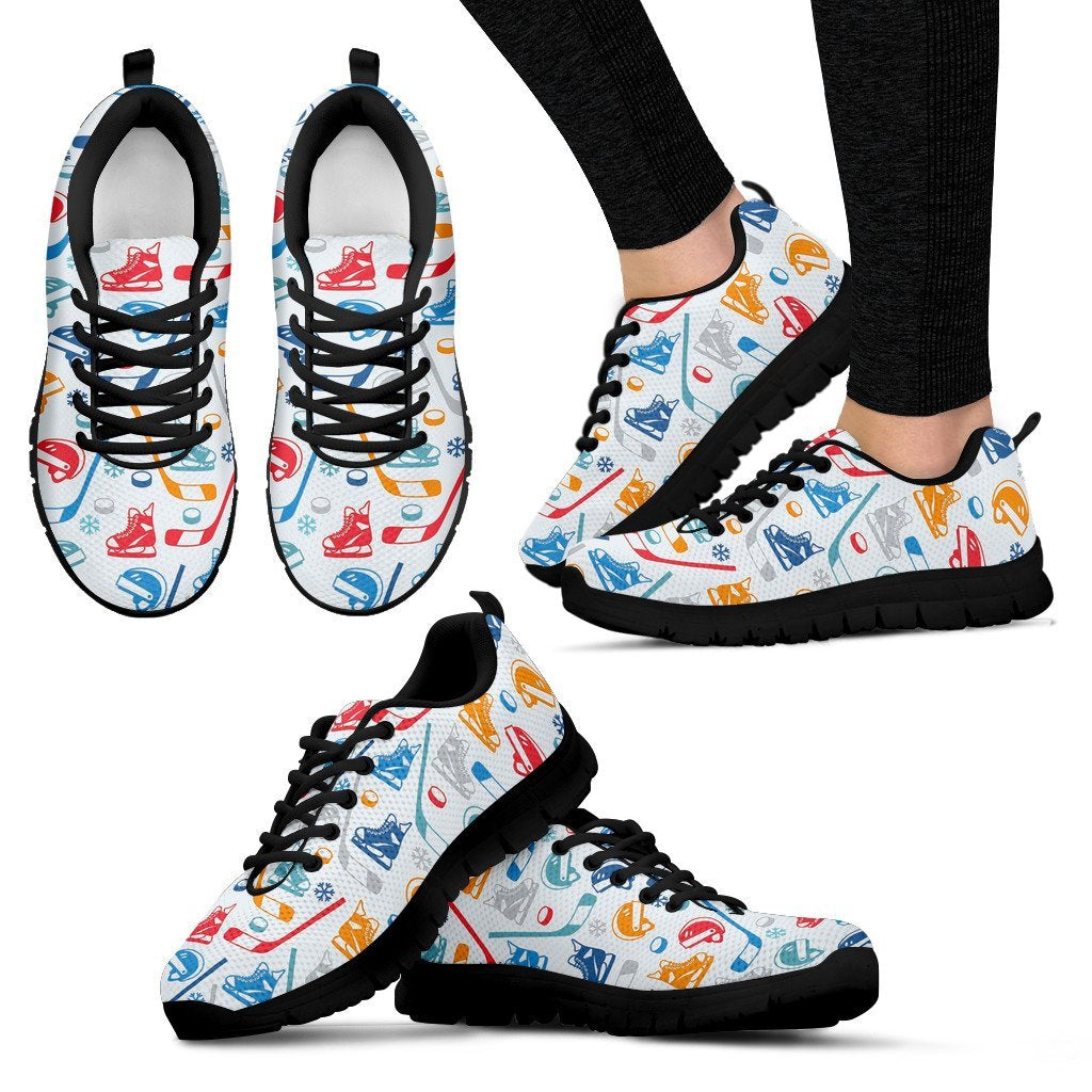Hockey Pattern Print Black Sneaker Shoes For Men Women-grizzshop