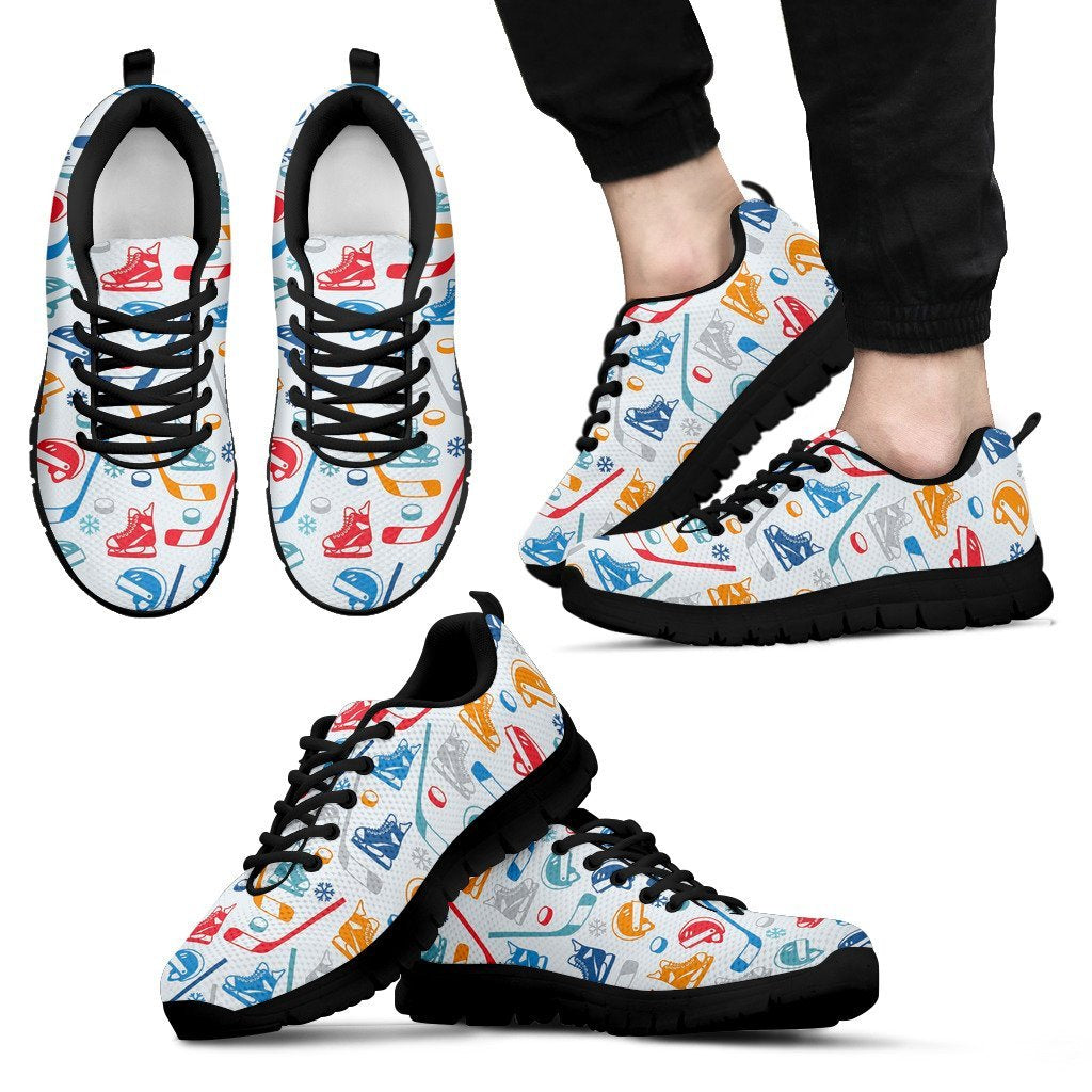 Hockey Pattern Print Black Sneaker Shoes For Men Women-grizzshop