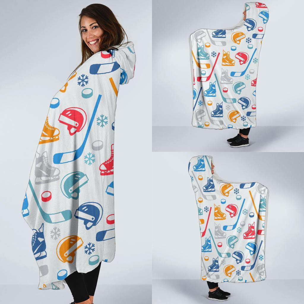 Hockey Pattern Print Hooded Blanket-grizzshop