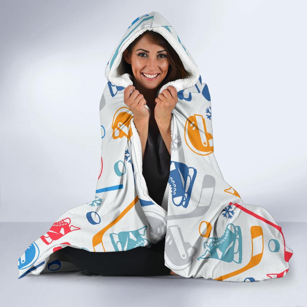 Hockey Pattern Print Hooded Blanket-grizzshop