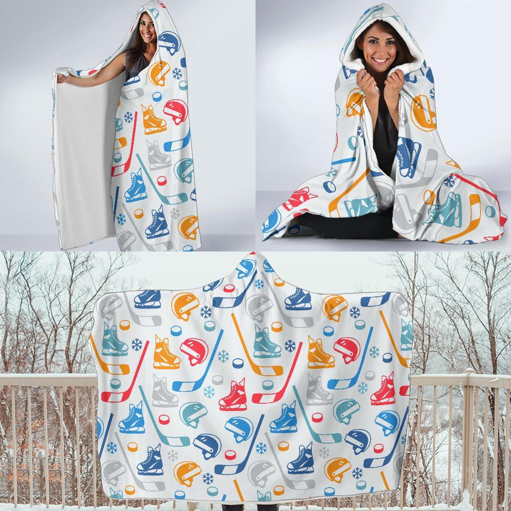 Hockey Pattern Print Hooded Blanket-grizzshop