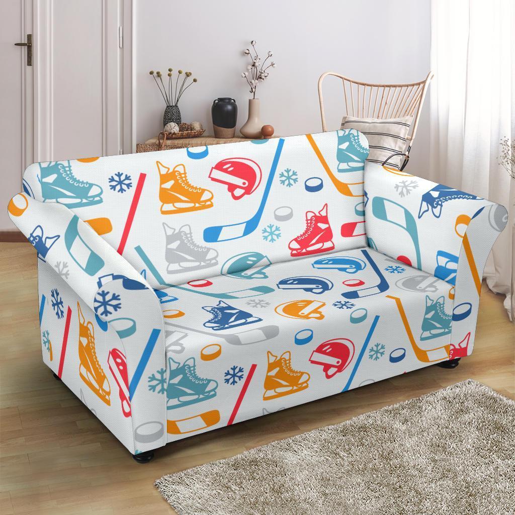 Hockey Pattern Print Loveseat Cover-grizzshop