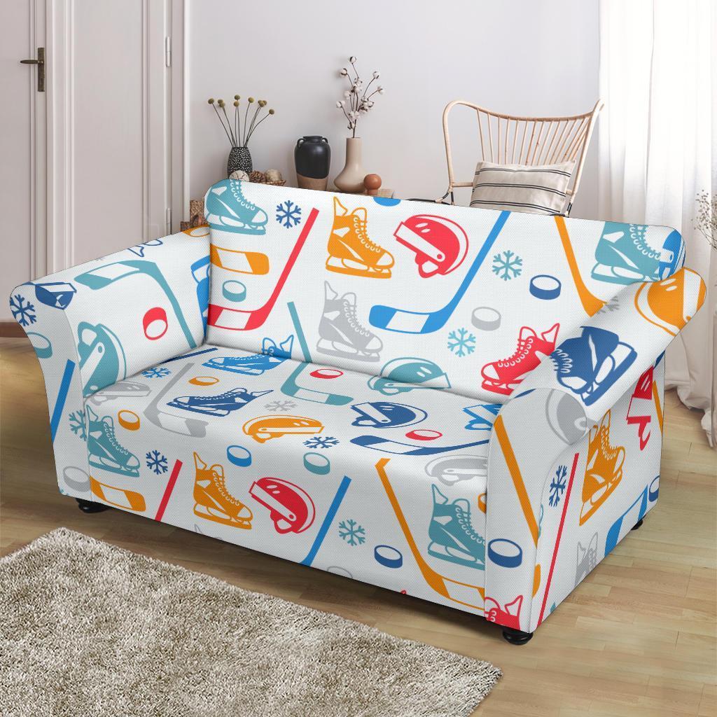 Hockey Pattern Print Loveseat Cover-grizzshop