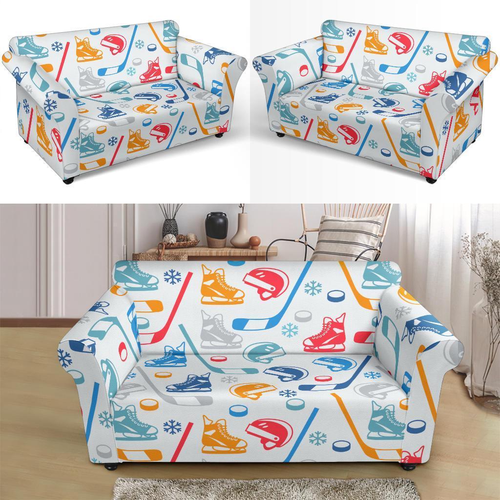 Hockey Pattern Print Loveseat Cover-grizzshop