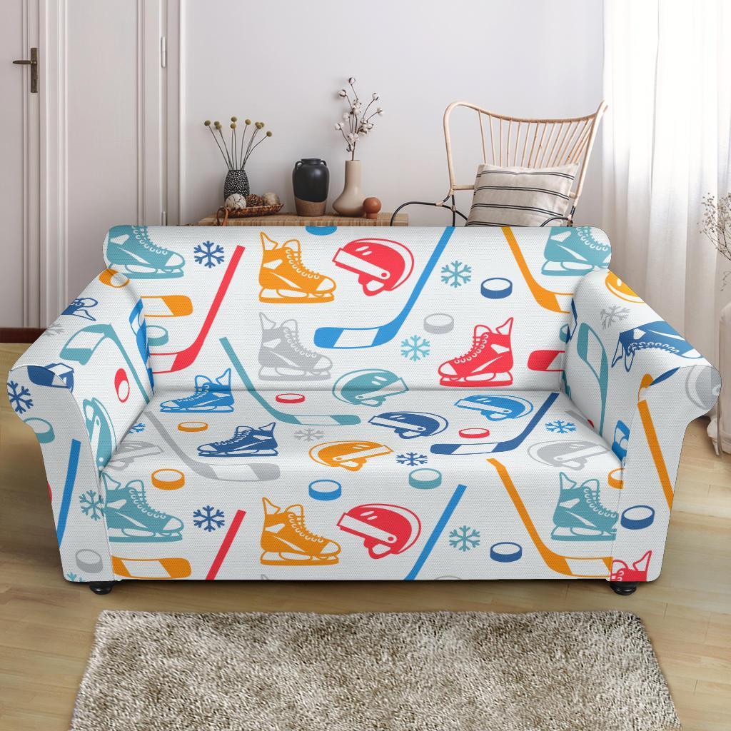 Hockey Pattern Print Loveseat Cover-grizzshop