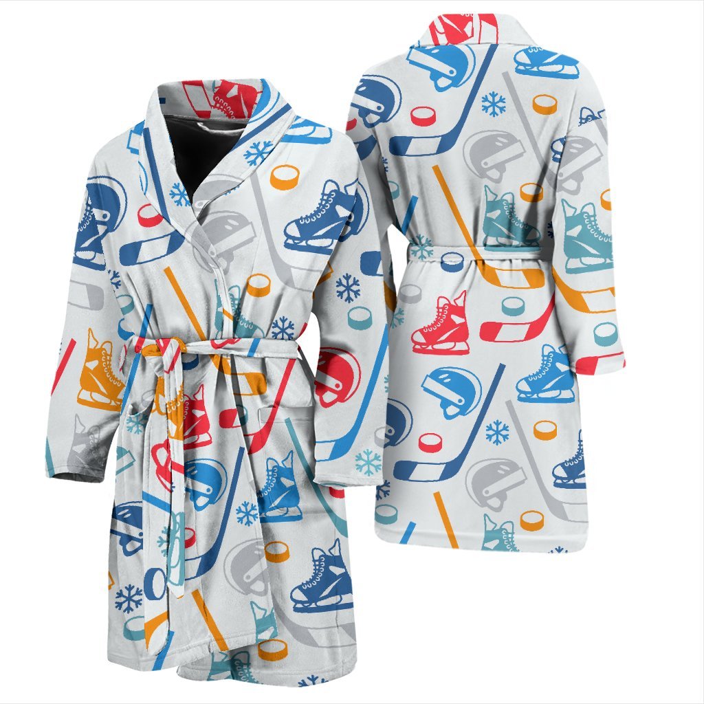 Hockey Pattern Print Men Long Robe-grizzshop