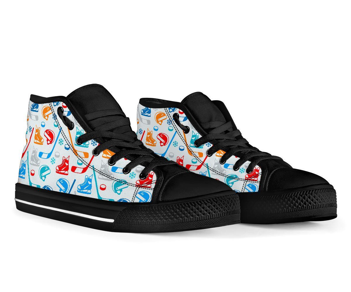 Hockey Pattern Print Men Women's High Top Shoes-grizzshop