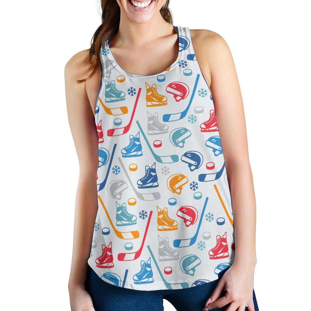 Hockey Pattern Print Racerback Tank Tops-grizzshop
