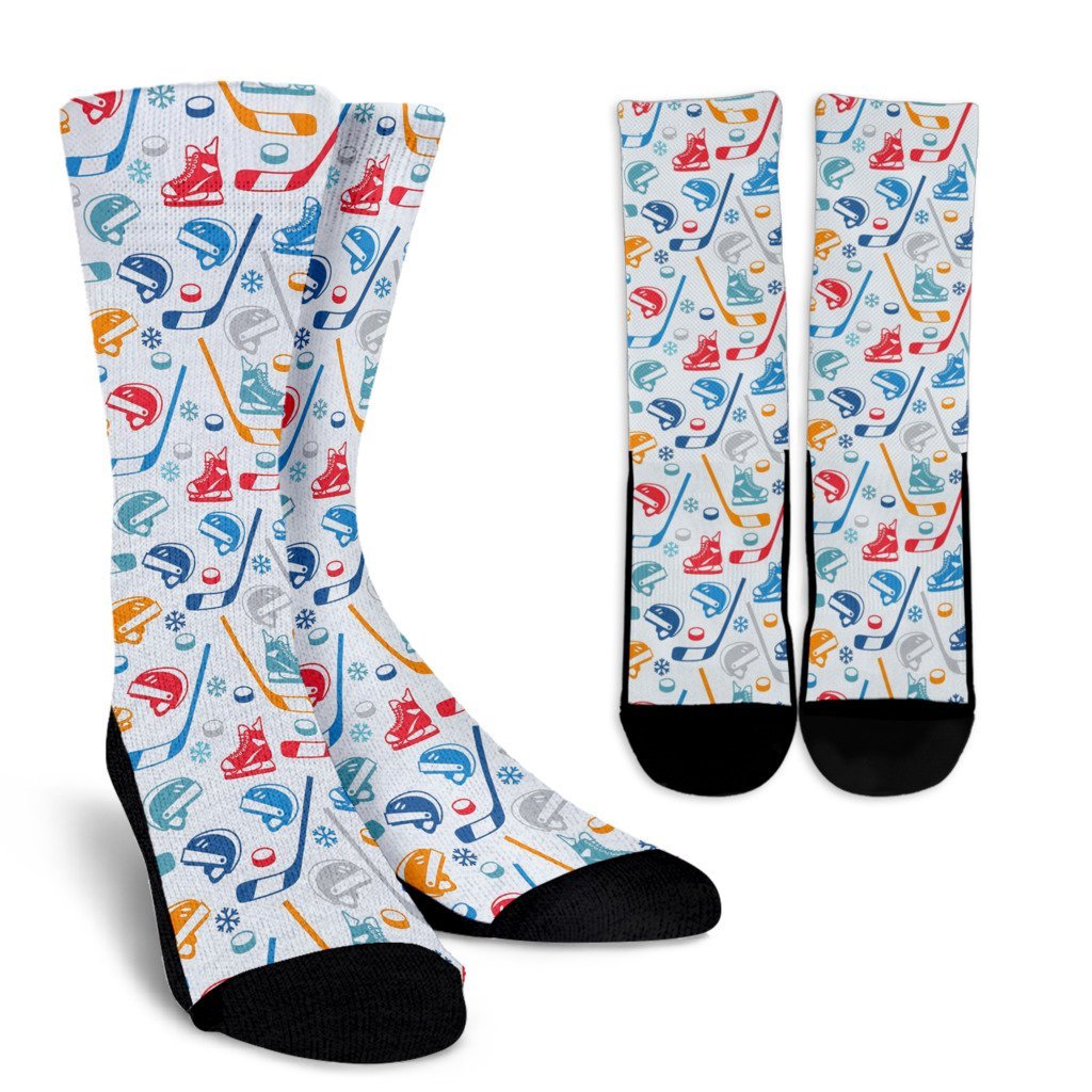 Hockey Pattern Print Unisex Crew Socks-grizzshop