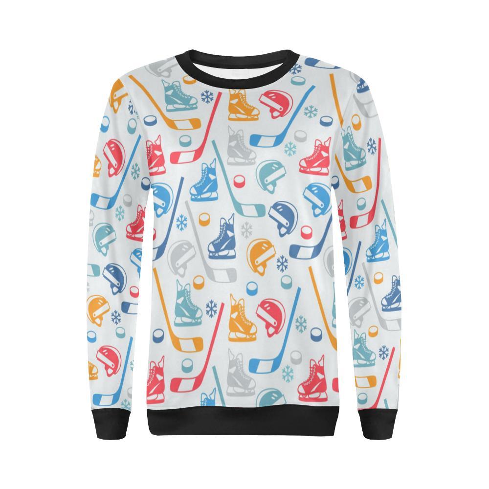 Hockey Pattern Print Women Crewneck Sweatshirt-grizzshop