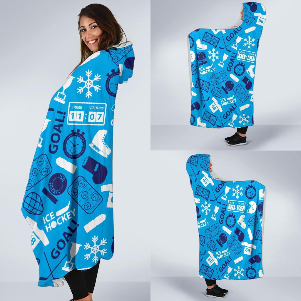 Hockey Print Pattern Hooded Blanket-grizzshop