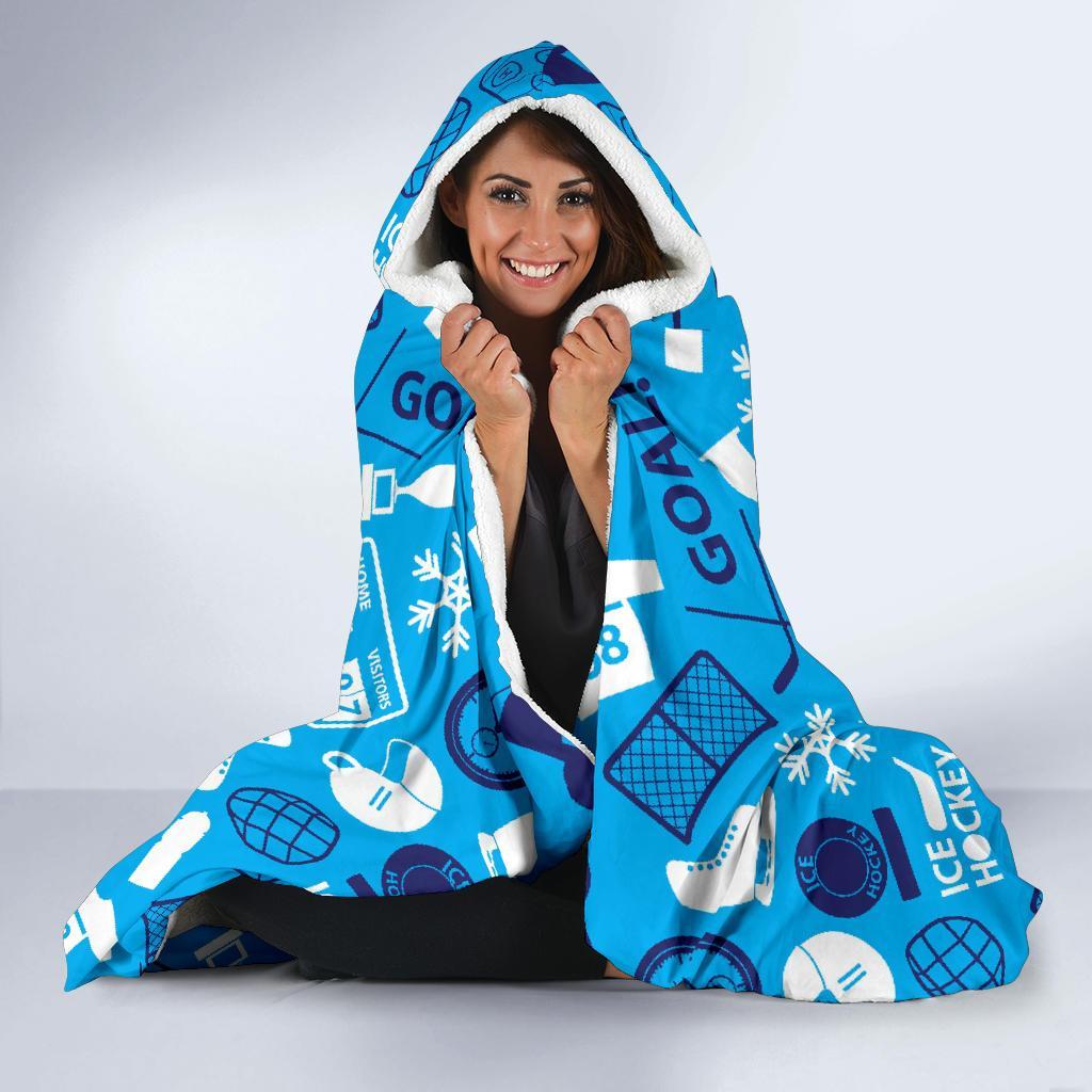 Hockey Print Pattern Hooded Blanket-grizzshop