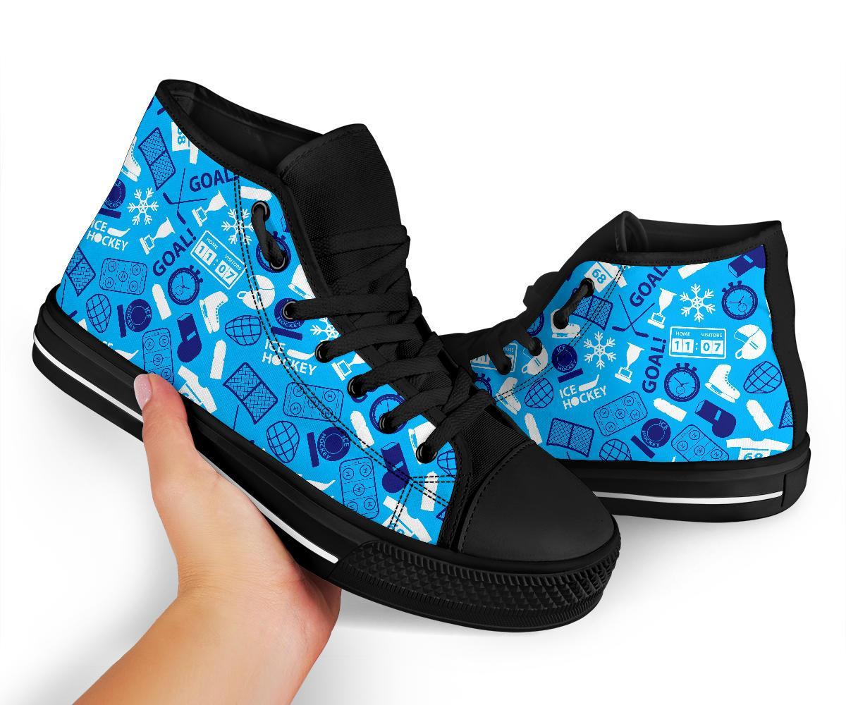 Hockey Print Pattern Men Women's High Top Shoes-grizzshop