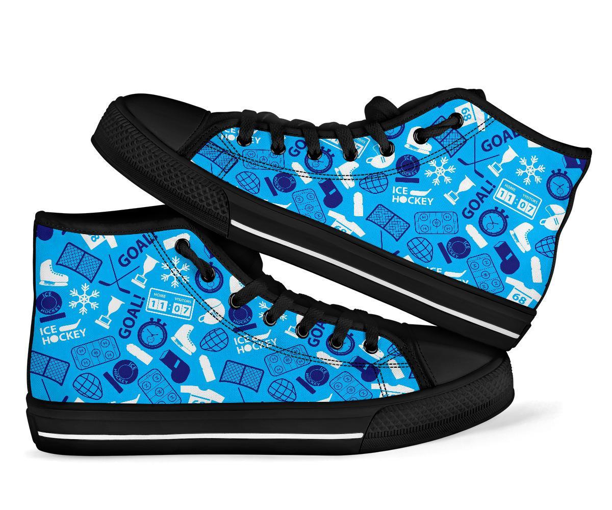 Hockey Print Pattern Men Women's High Top Shoes-grizzshop