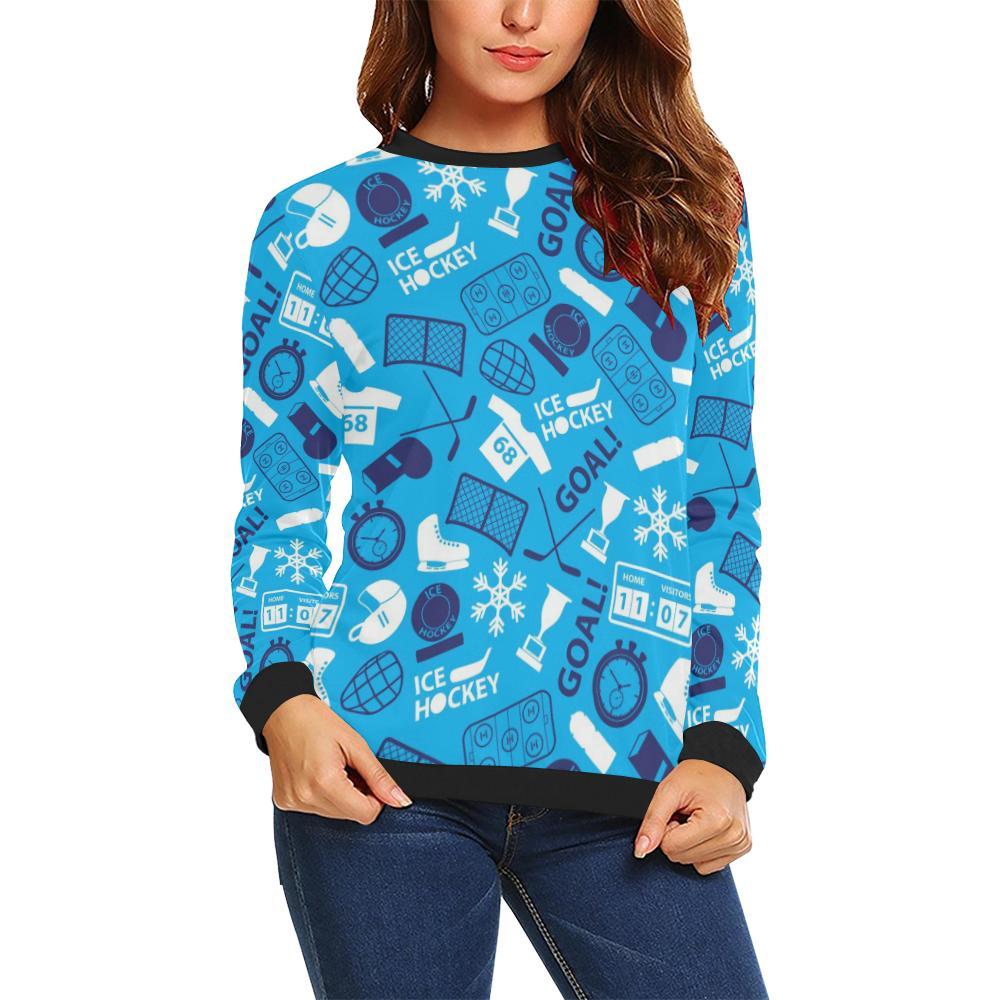 Hockey Print Pattern Women Crewneck Sweatshirt-grizzshop