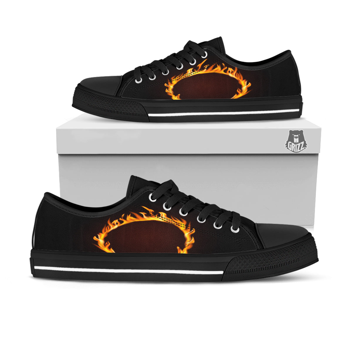 Hole Burning Print Black Low Top Shoes-grizzshop