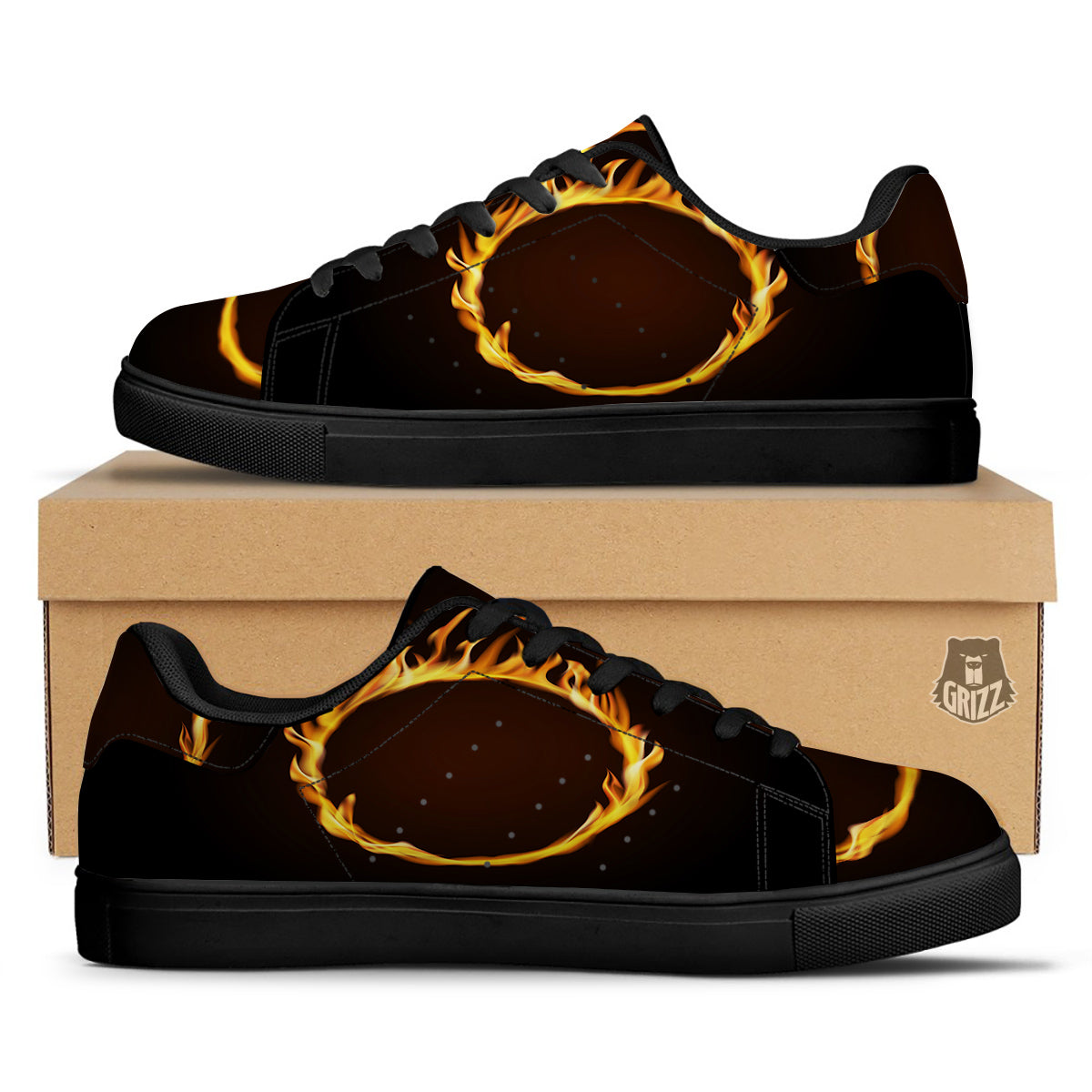 Hole Burning Print Black Low Top Sneakers-grizzshop