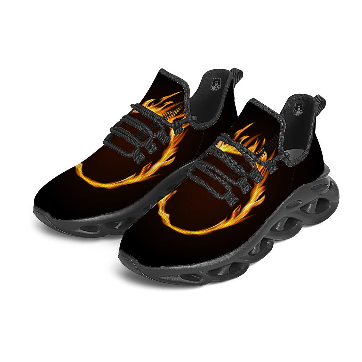 Hole Burning Print Black Running Shoes-grizzshop