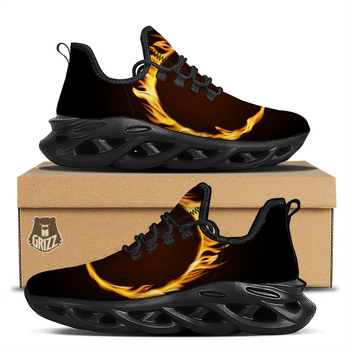 Hole Burning Print Black Running Shoes-grizzshop