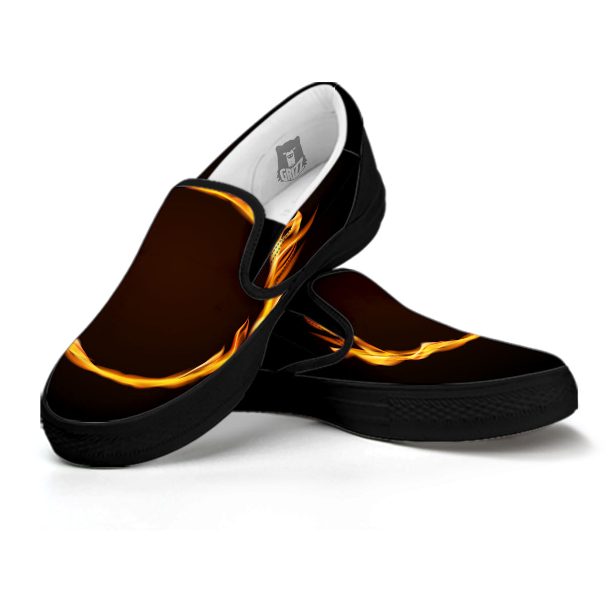 Hole Burning Print Black Slip On Shoes-grizzshop