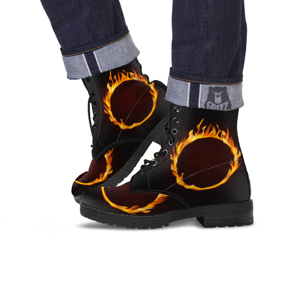 Hole Burning Print Leather Boots-grizzshop