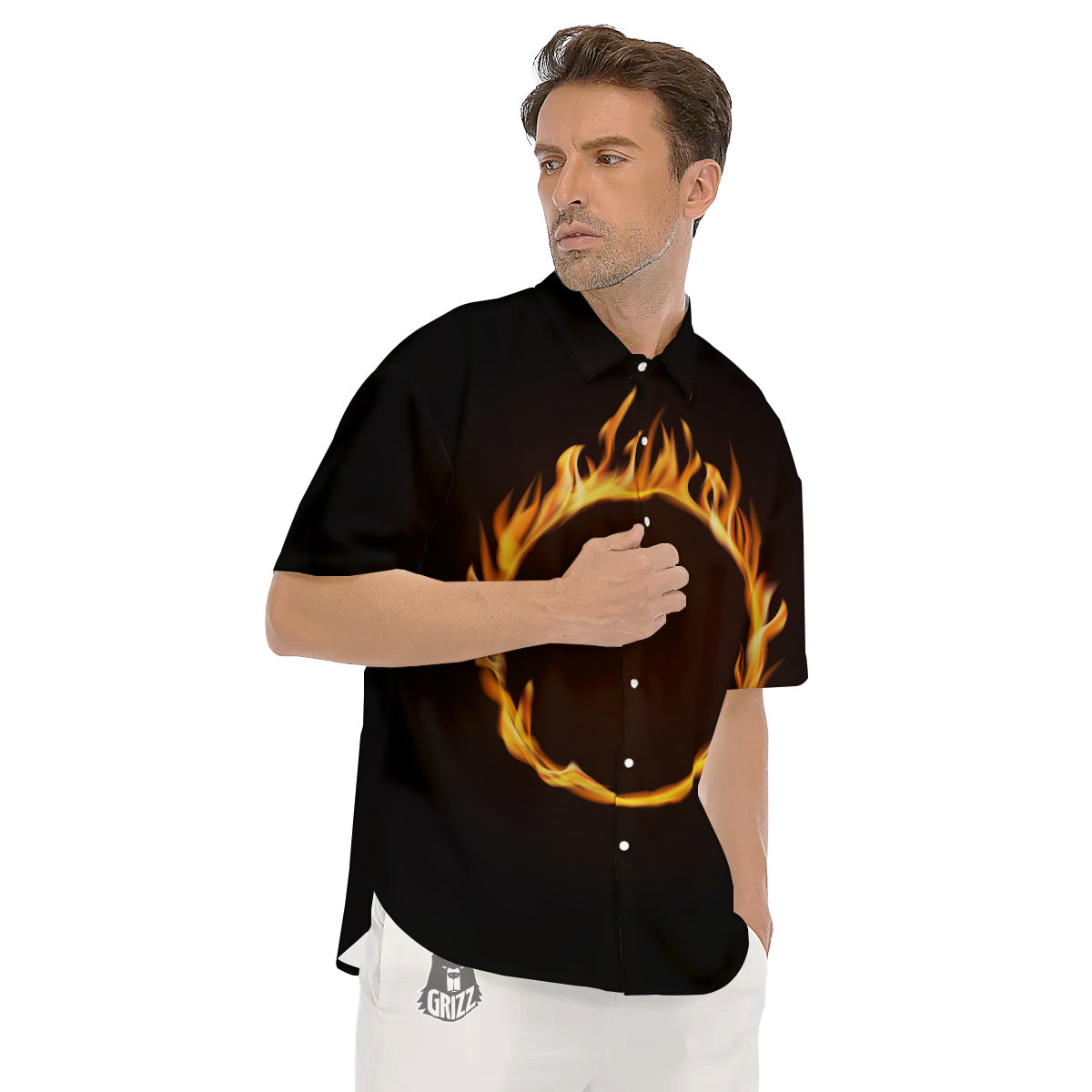 Hole Burning Print Men's Short Sleeve Shirts-grizzshop